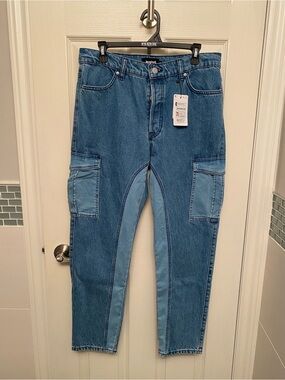 Desigual Two-Tone Cargo Blue Straight Leg Jeans